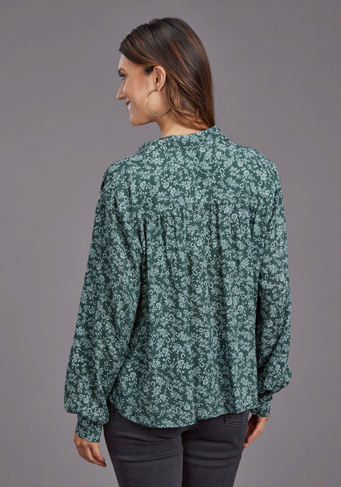 Stetson Womens Lucky Littl Floral Green 100% Rayon Button L/S Blouse