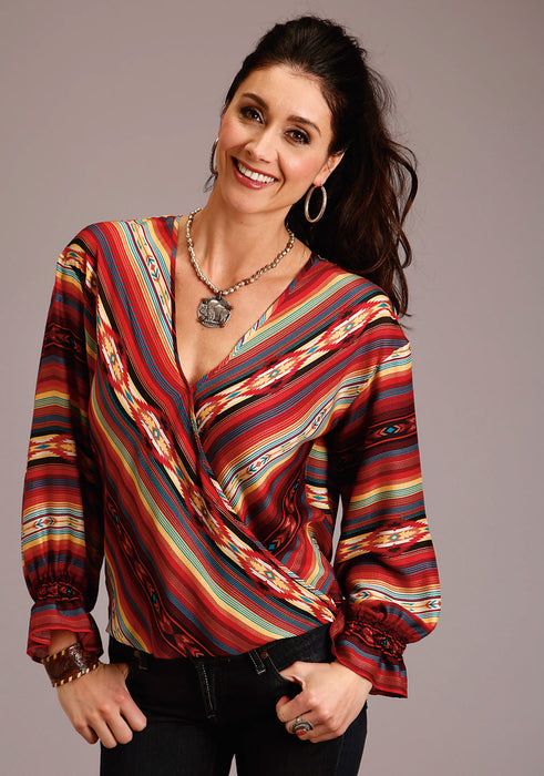 Stetson Womens Multi-Color Rayon/Nylon Serape Stripe L/S Blouse