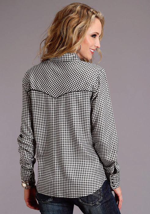 Stetson Womens Black/White Rayon/Nylon Gingham BD L/S Shirt