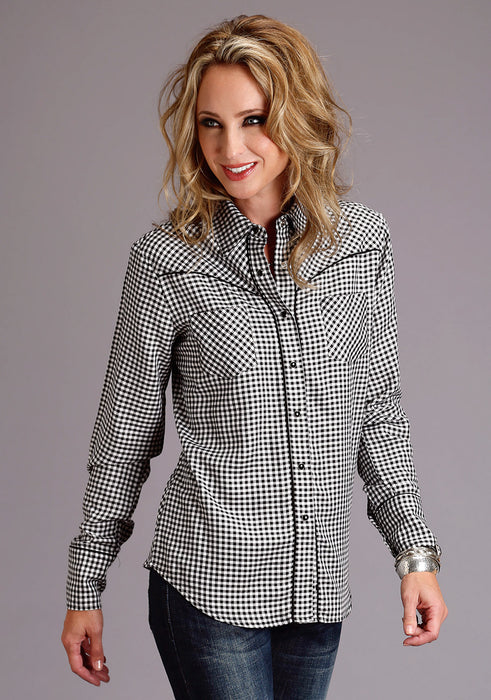 Stetson Womens Black/White Rayon/Nylon Gingham BD L/S Shirt