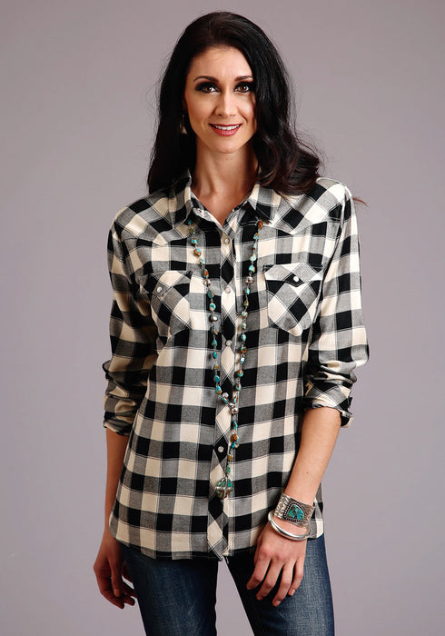 Stetson Womens Cream Rayon/Nylon Buffalo Plaid L/S Shirt