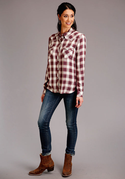 Stetson Womens Wine Rayon/Nylon Gaucho Plaid L/S Shirt