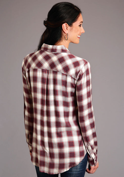 Stetson Womens Wine Rayon/Nylon Gaucho Plaid L/S Shirt