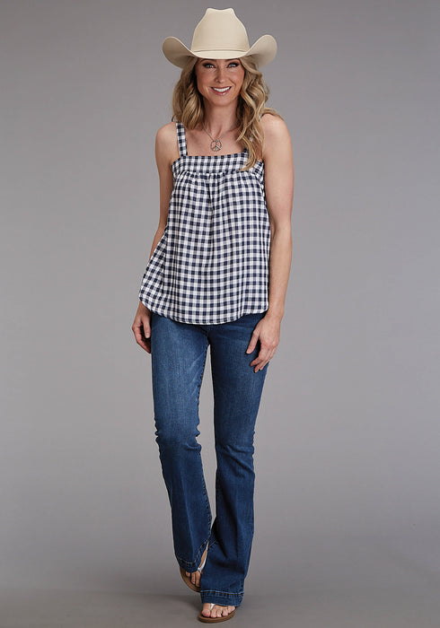 Stetson Womens Navy/White 100% Cotton Gingham S/L Cami Tank Top