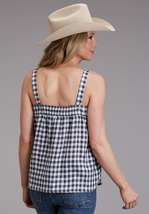 Stetson Womens Navy/White 100% Cotton Gingham S/L Cami Tank Top