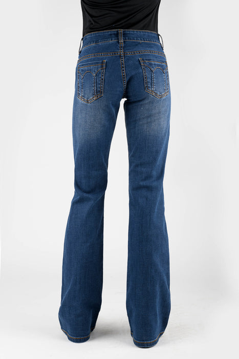 Stetson Womens 816 Classic Bootcut Seam Dark Blue Cotton Blend Jeans