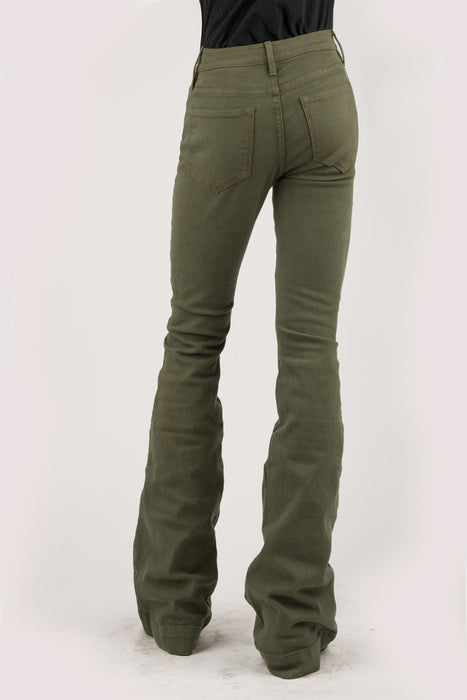 Stetson Womens Olive Green Cotton Blend 921 High Waist Jeans