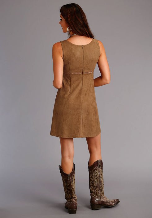 Stetson Womens Brown Poly/Spandex Faux Suede S/L Dress