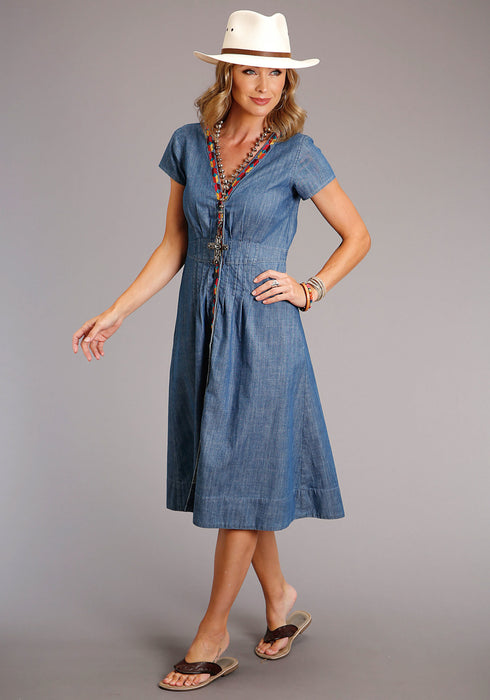 Stetson Womens Blue 100% Cotton Lightweight Denim S/S Dress