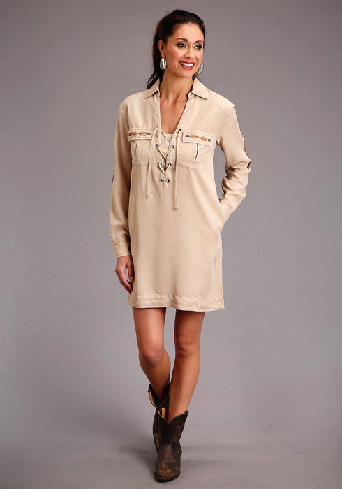 Stetson Womens Khaki Denim Safari-Style L/S Dress