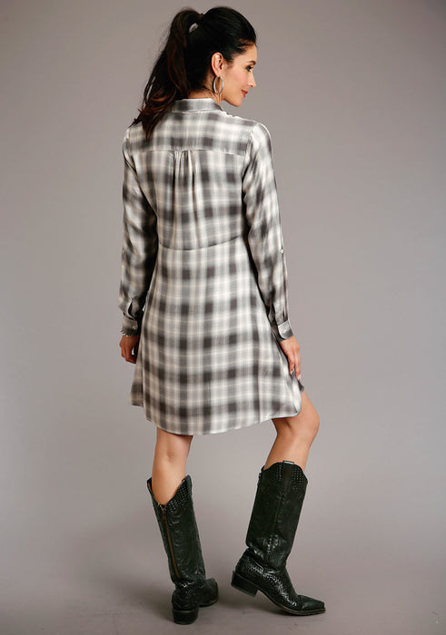 Stetson Womens Smokey Grey Rayon/Nylon Ombre Plaid L/S Dress