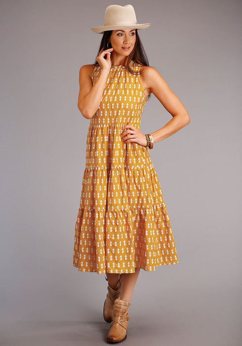 Stetson Womens Yellow 100% Cotton Aztec Schiffli S/L Dress