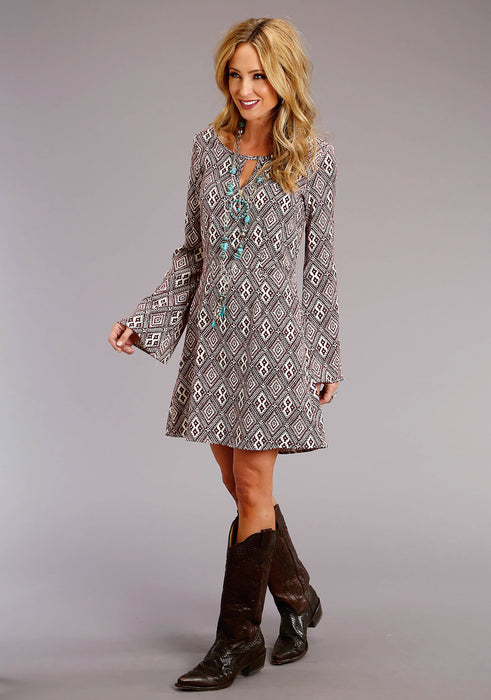 Stetson Womens Wine Rayon/Nylon Aztec Print L/S Dress