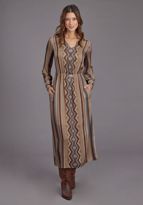 Stetson Womens Serape Herringbone Sand 100% Rayon L/S Dress