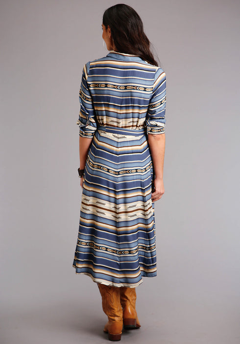 Stetson Womens Blue Rayon/Nylon Indigo Stripe S/S Dress