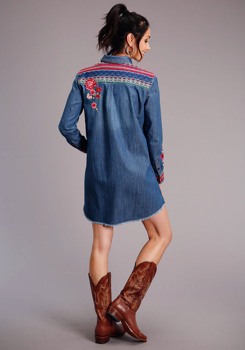 Stetson Womens Blue 100% Cotton Aztec Stripe L/S Dress