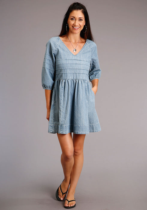 Stetson Womens Denim 100% Cotton Pin Tuck S/S Dress