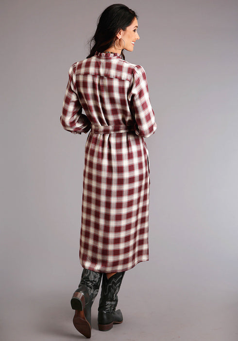 Stetson Womens Wine Rayon/Nylon Gaucho Plaid 3/4 Sleeve Dress