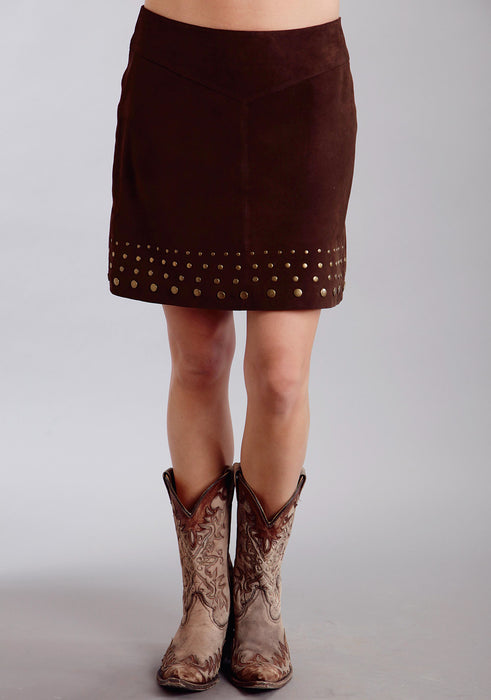 Stetson Ladies Brown Leather Nailheads Suede Lamb Skirt