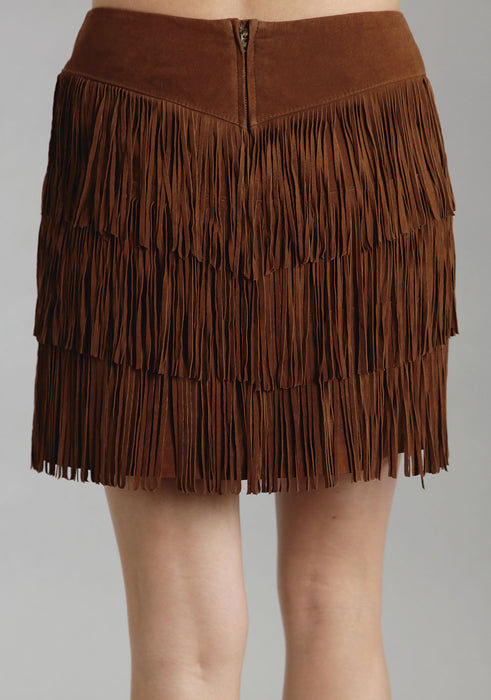 Stetson Womens Brown Mid Length Suede Leather Skirt Western Fringe Cowgirl