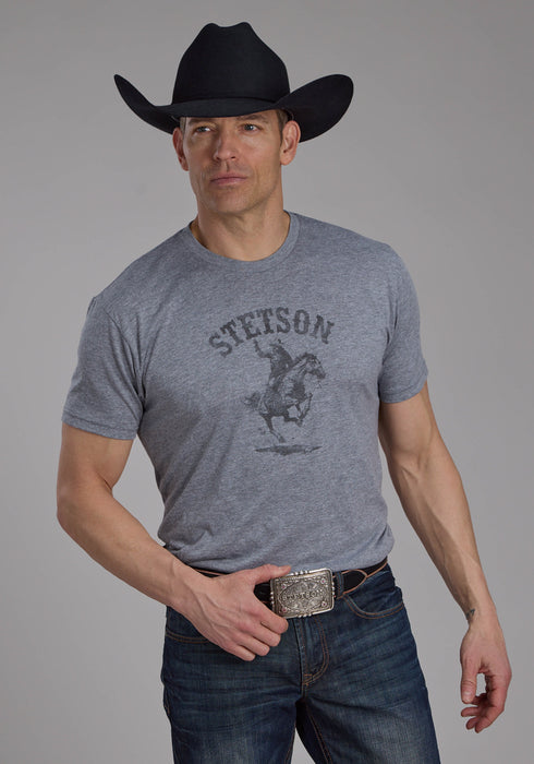 Stetson Unisex Bucking Bronc Heather Grey Poly/Cotton S/S T-Shirt