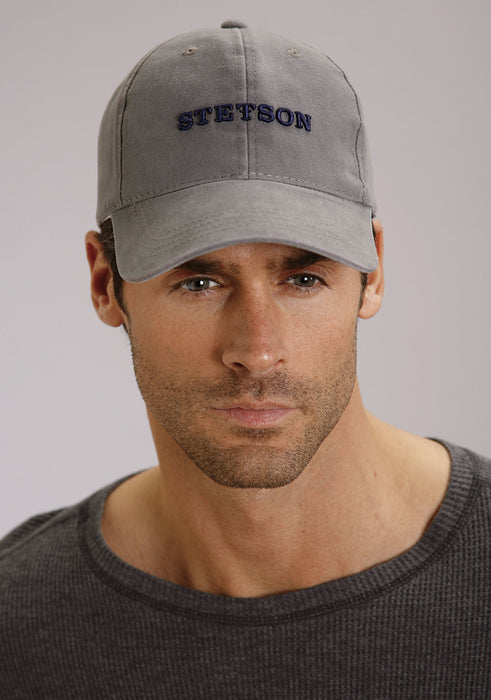 Stetson Mens Grey 100% Cotton Embroidered Logo Canvas Baseball Cap