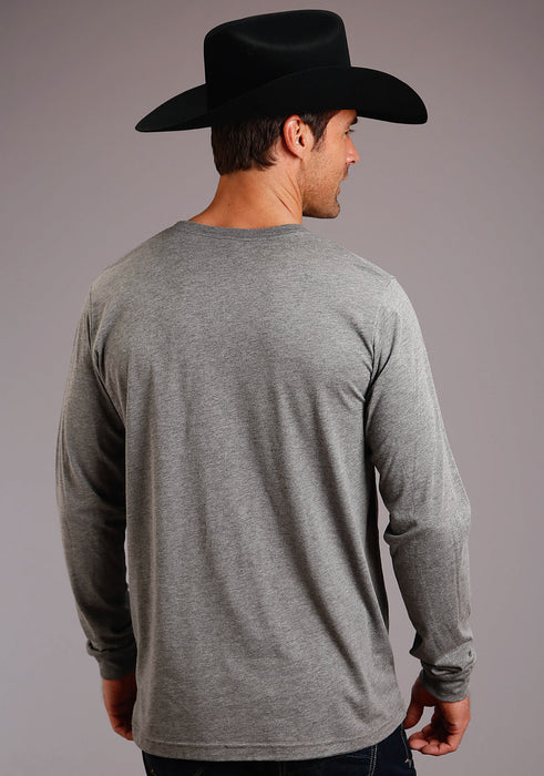 Stetson Mens Grey Cotton Blend Dark Gold Logo L/S T-Shirt