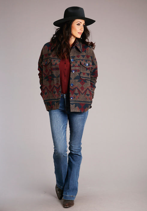 Stetson Womens Navy Multi Wool Blend Aztec Button Jacket