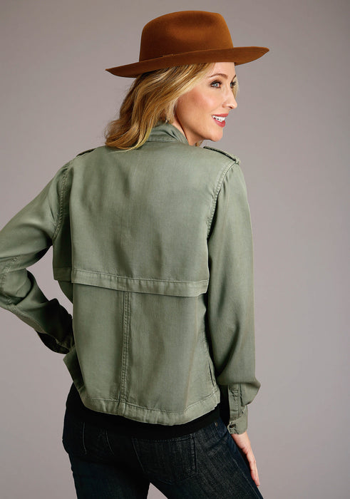 Stetson Womens Olive Green Denim Bomber Style Jacket