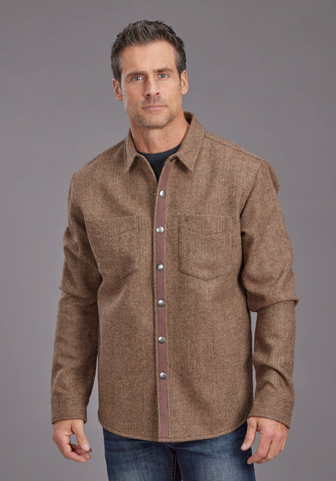 Stetson Mens Herringbone Jacket Brown Poly/Wool L/S Shirt