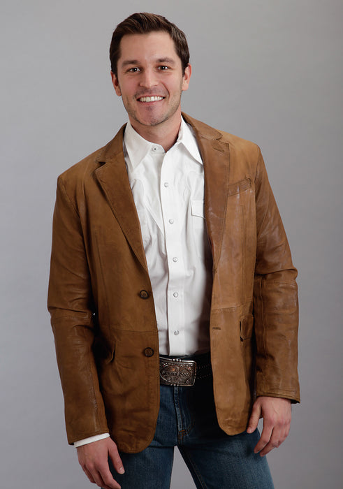 Stetson Mens Brown Leather Western Lamb Blazer Jacket