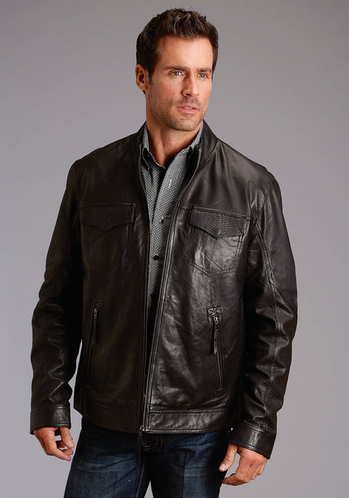 Stetson Mens Black Leather Smooth Bomber Jacket