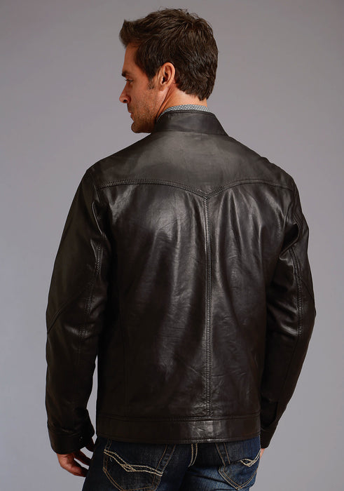 Stetson Mens Black Leather Smooth Bomber Jacket