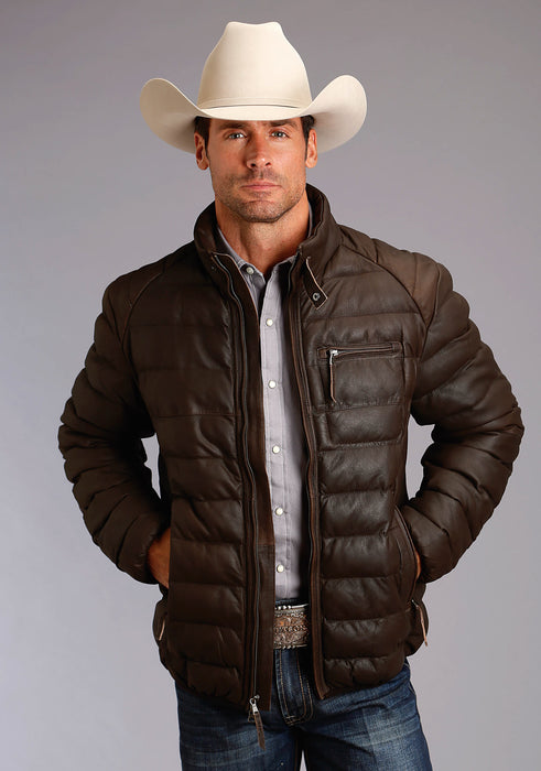 Stetson Mens Dark Brown Leather Puffy Jacket