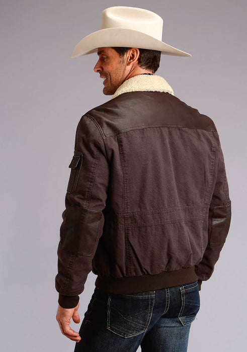 Stetson Mens Dark Brown Leather Canvas Bomber Jacket