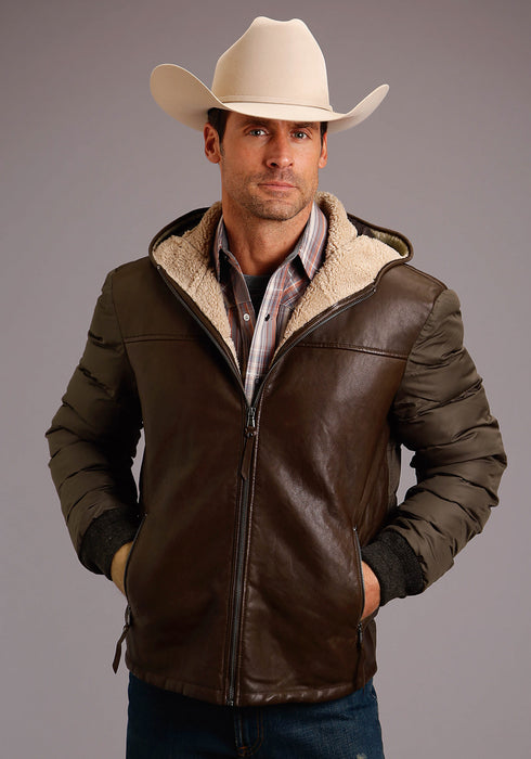 Stetson Mens Brown Leather Puff Sleeves Jacket