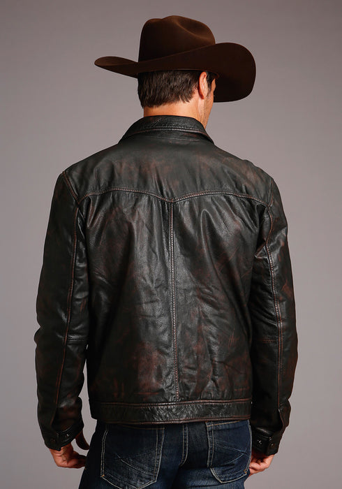 Stetson Mens Distressed Brown Leather Nickel Snap Jacket S