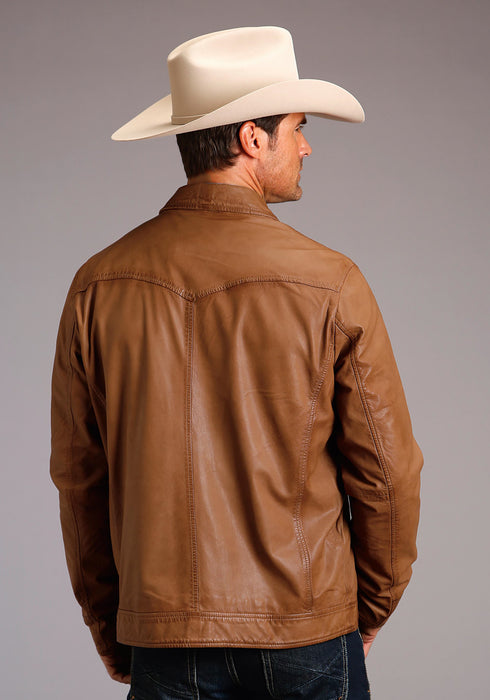 Stetson Mens Burnished Brown Leather Zipper Jacket