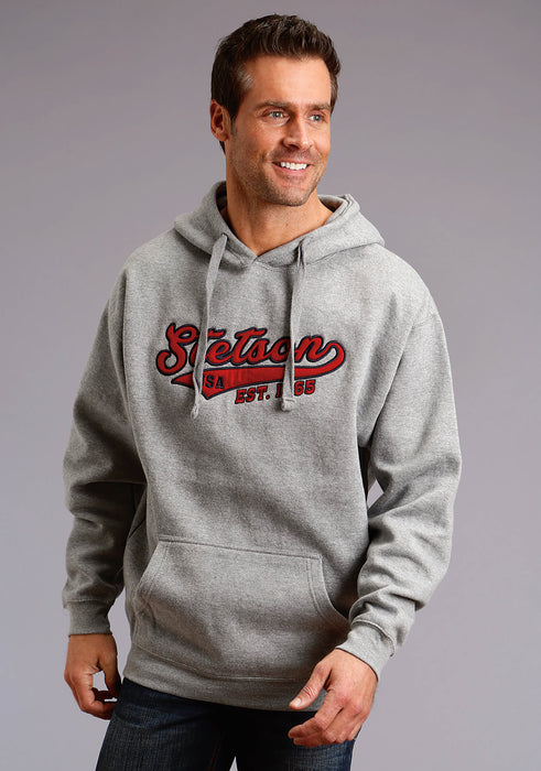 Stetson Mens Light Grey Cotton Blend Red Applique Hoodie