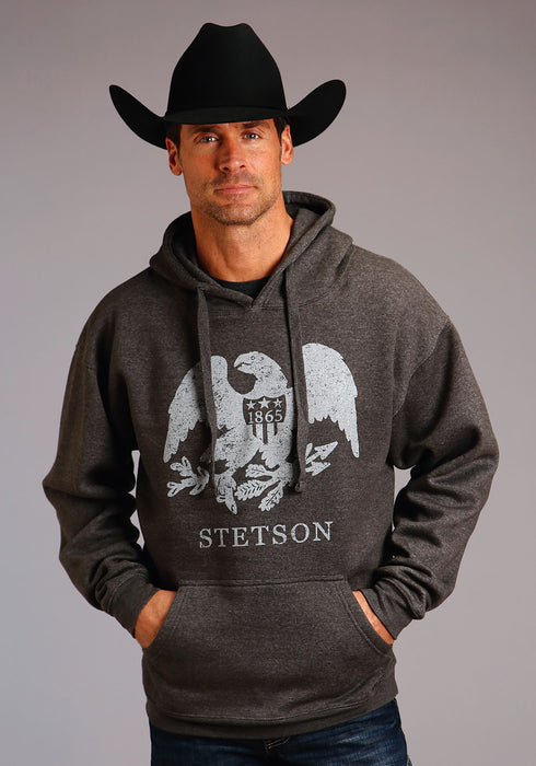 Stetson Mens Vintage Grey Cotton Blend 1865 Eagle Hoodie