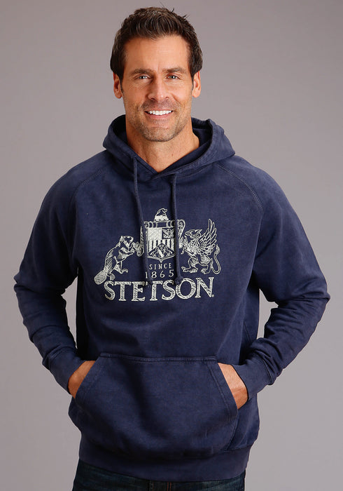 Stetson Mens Navy Cotton Blend Vintage Wash Shield Logo Hoodie