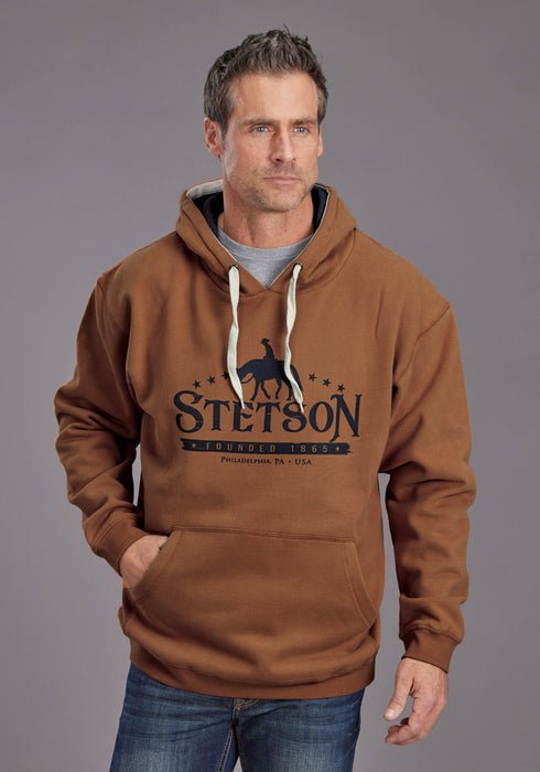 Stetson Mens Horserider and Star Earth Orange Cotton Blend Hoodie