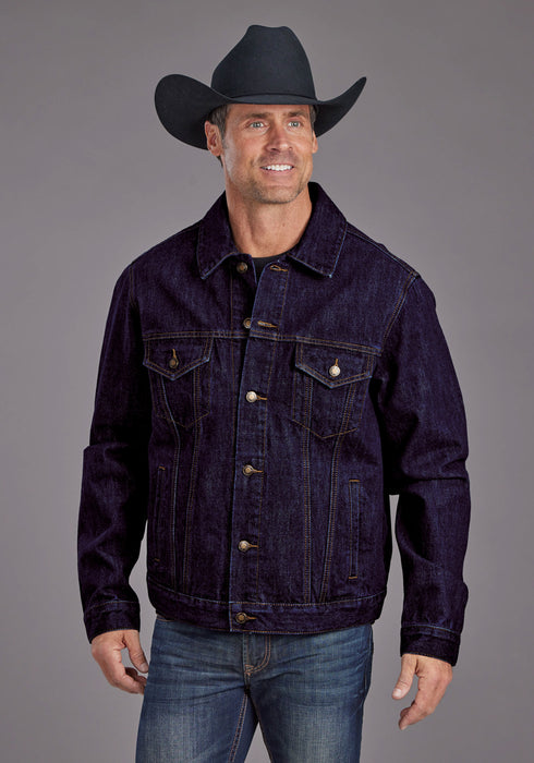 Stetson Mens Raw Denim Gold Stitch Dark Blue 100% Cotton Cotton Jacket