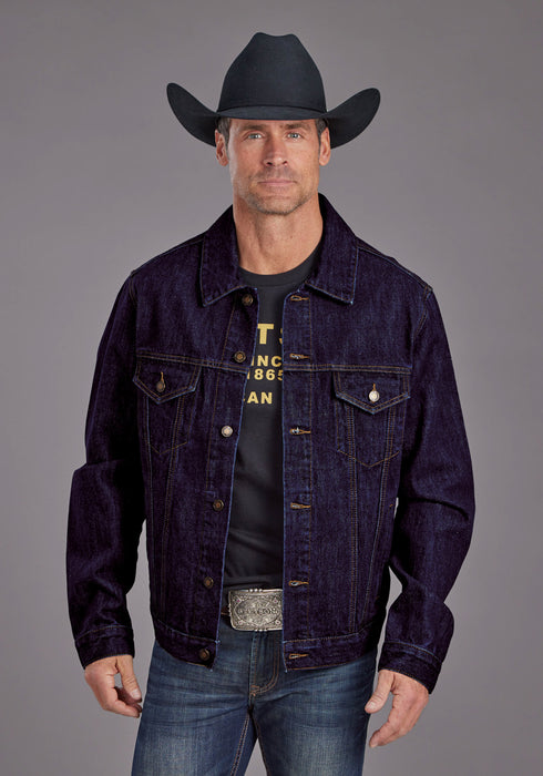 Stetson Mens Raw Denim Gold Stitch Dark Blue 100% Cotton Cotton Jacket