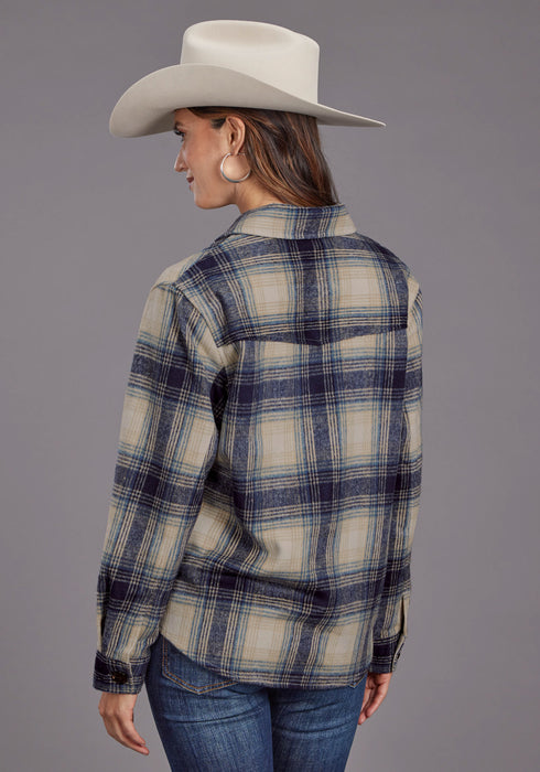 Stetson Womens Plaid Jacket Blue/Tan Poly/Wool L/S Shirt