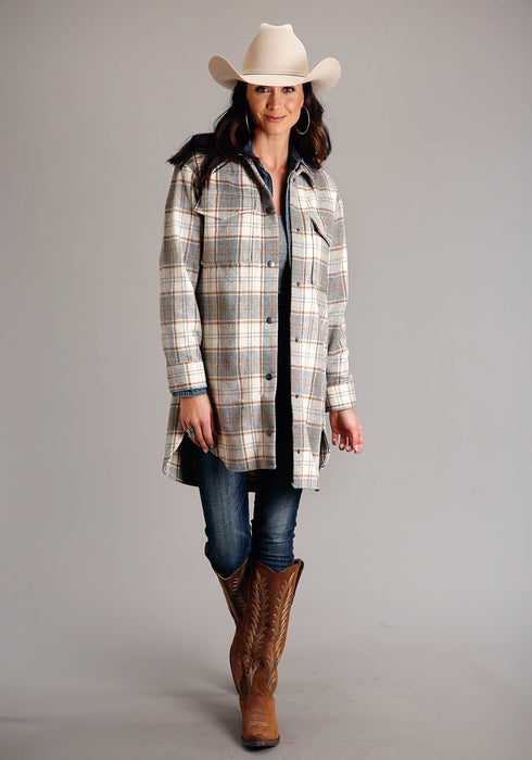 Stetson Womens Neutral Plaid Oversized Grey Poly/Wool Jacket