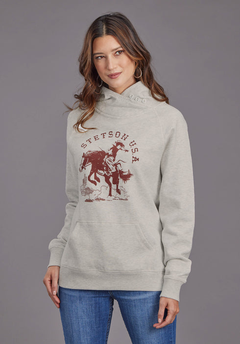 Stetson Womens Lady Bronc Rider Off White Cotton Blend Hoodie