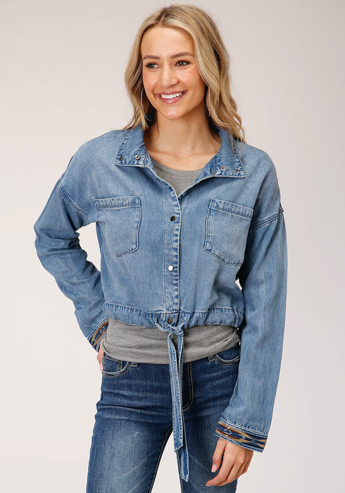 Stetson Womens Denim Denim Fold Down Stand Collar Jacket