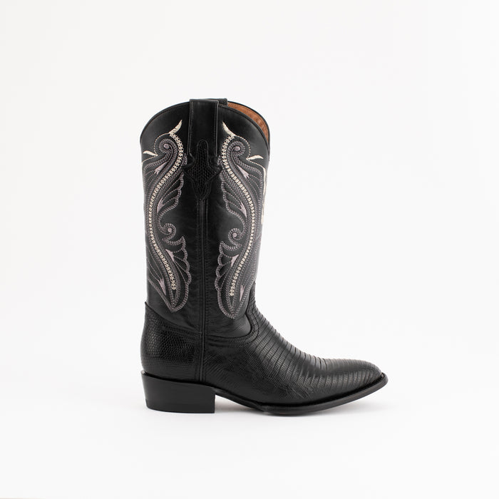 Ferrini Mens Taylor R-Toe Black Teju Lizard Cowboy Boots