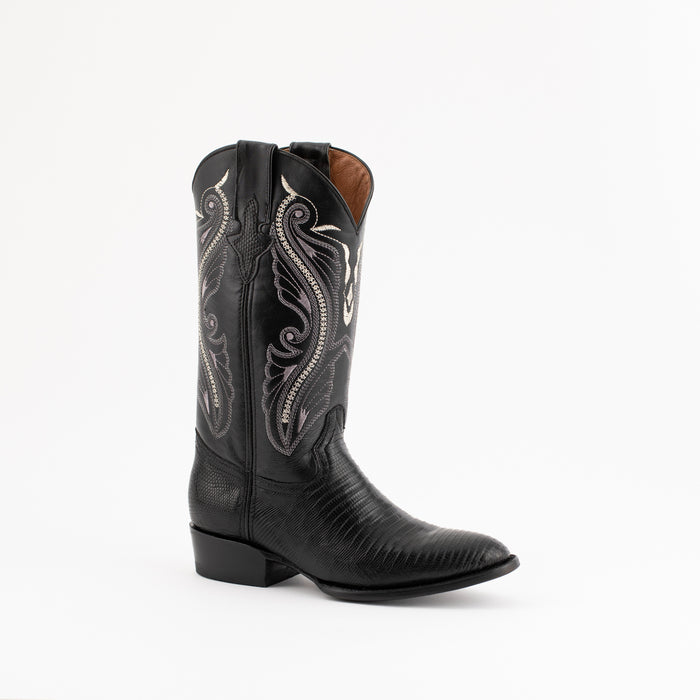 Ferrini Mens Taylor R-Toe Black Teju Lizard Cowboy Boots